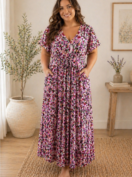 Lane Bryant Dresses & Skirts - Lane Bryant Pink Floral Wrap-Style Maxi Dress
